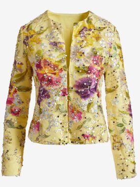 Boston Proper Floral Embroidered Sequin Jacket